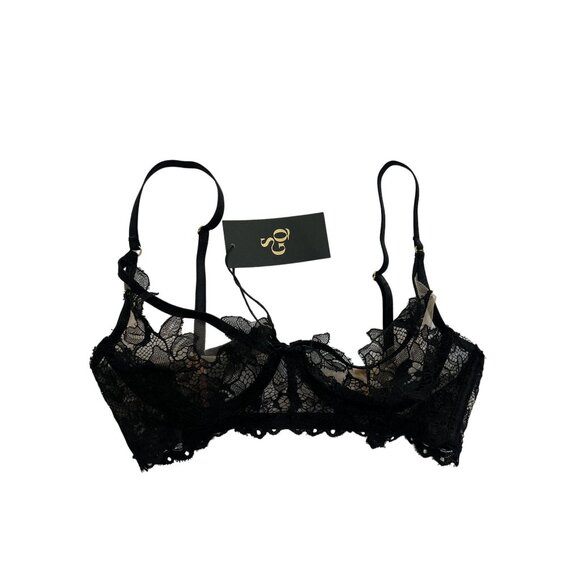 God Save Queens Black Floral Lace Bra - Picture 1 of 3